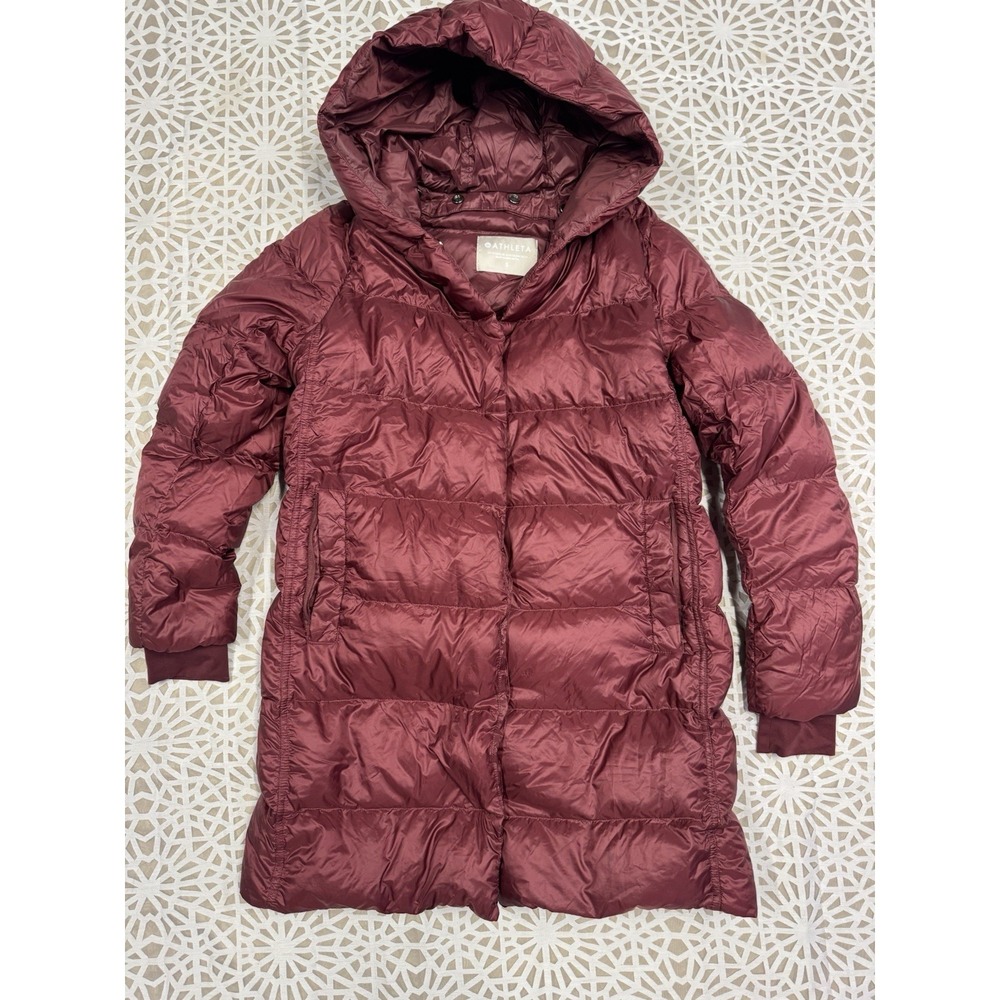 Athleta S Burgundy Lofty Down‎ Hooded Coat Puffer Parka Maple Maroon Red